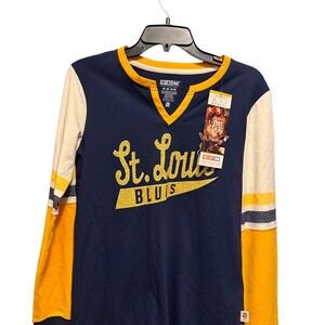 CCM Ladies St. Louis Blues Navy and Yellow Long Sleeve Shirt NWT